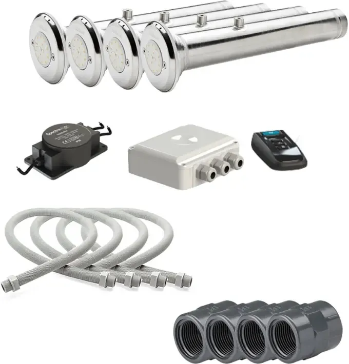 Pahlen Spotlights Belysningspaket PREMIUM+ fyra krom LED undervattenljus